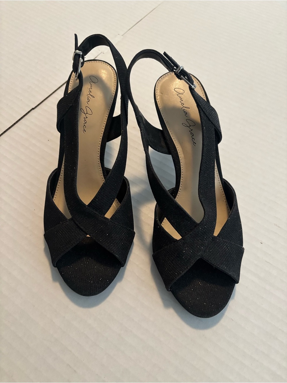 Averie Grace Black Cross-Strap Slingback Heels